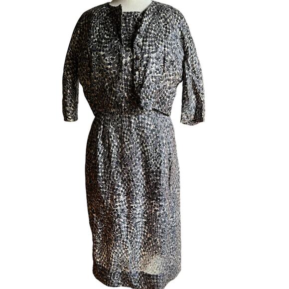 1950s Vintage | Leslie Fay Silk cocktail Set Sheath Dress & Jacket | Size 6 - Picture 1 of 13
